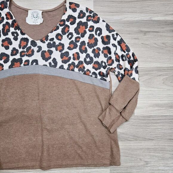 Fantastic Fawn Womens Brown Leopard Colorblock Oversized Sweater Small - Picture 4 of 10